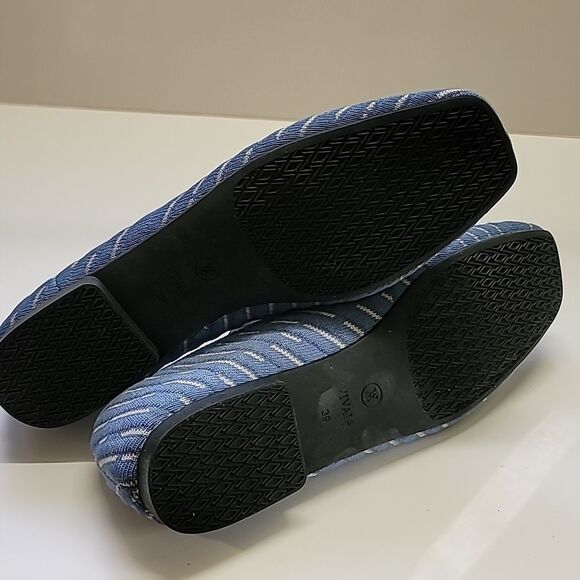 Vivaia NWT Square-Toe Patterned Loafers Blue Textured Slip-On Shoes - Picture 6 of 11
